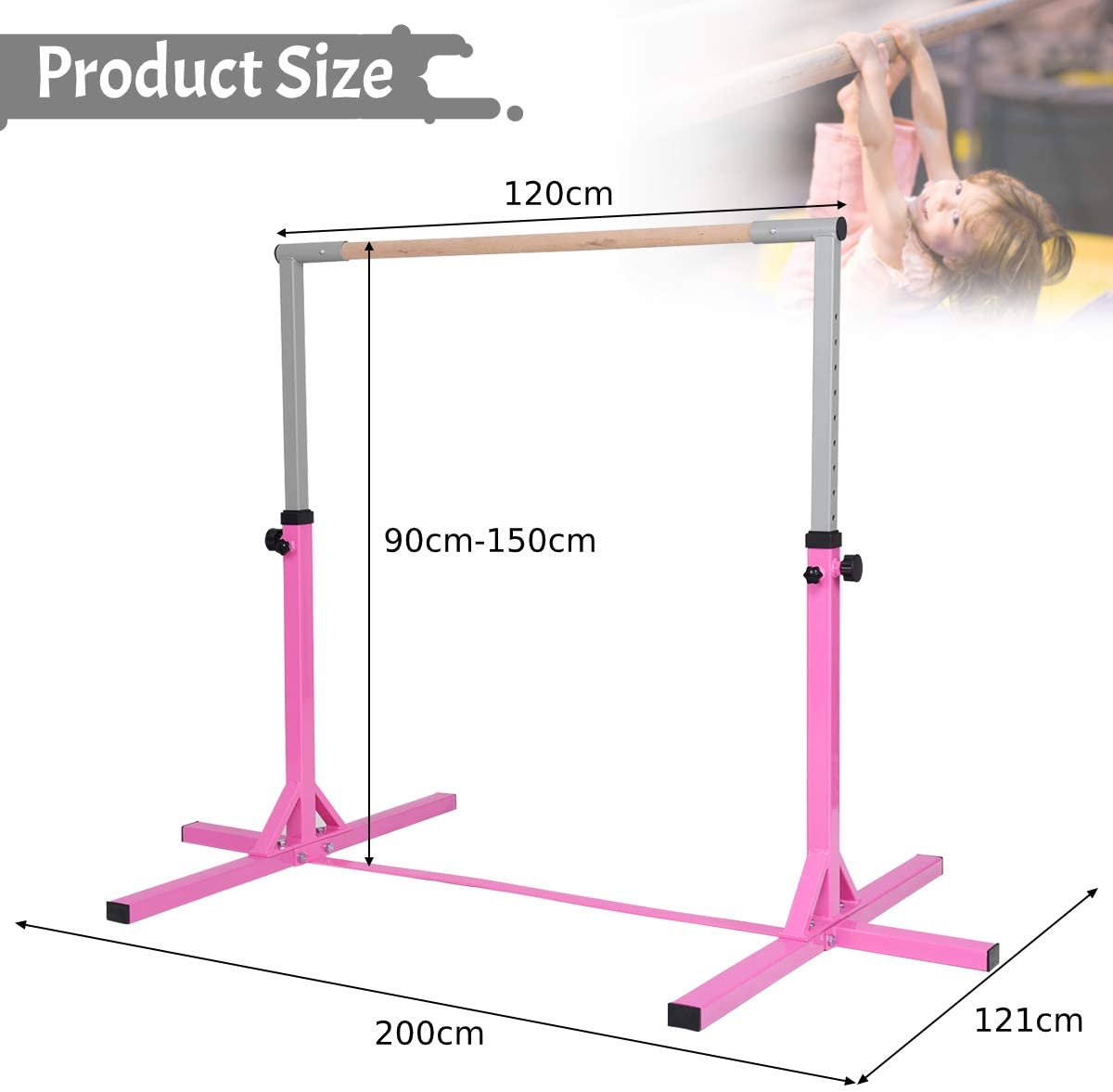 Children's Height Adjustable Gymnastics Training Bar, 90-150cm-Blue