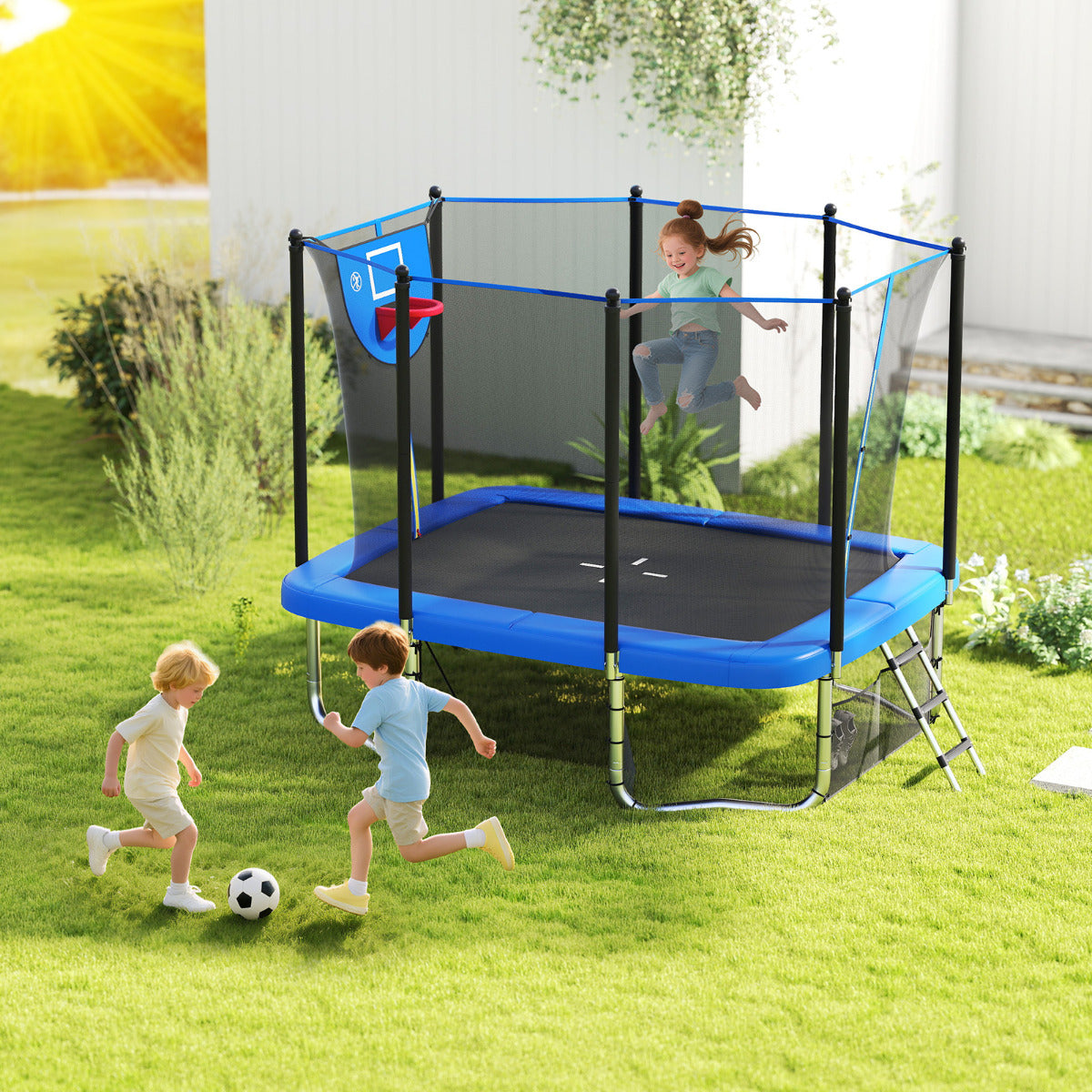 Rectangle Outdoor Trampoline 317 x 255 cm Backyard Trampoline-Blue